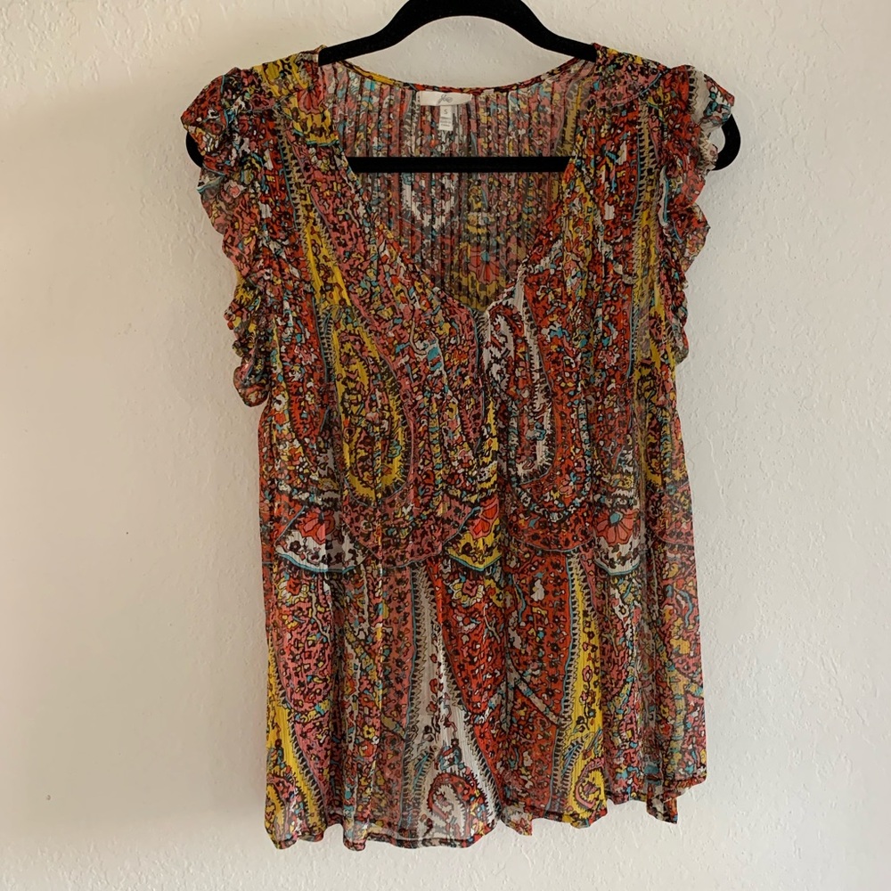 Joie Silk Flutter-Sleeve Blouse - S